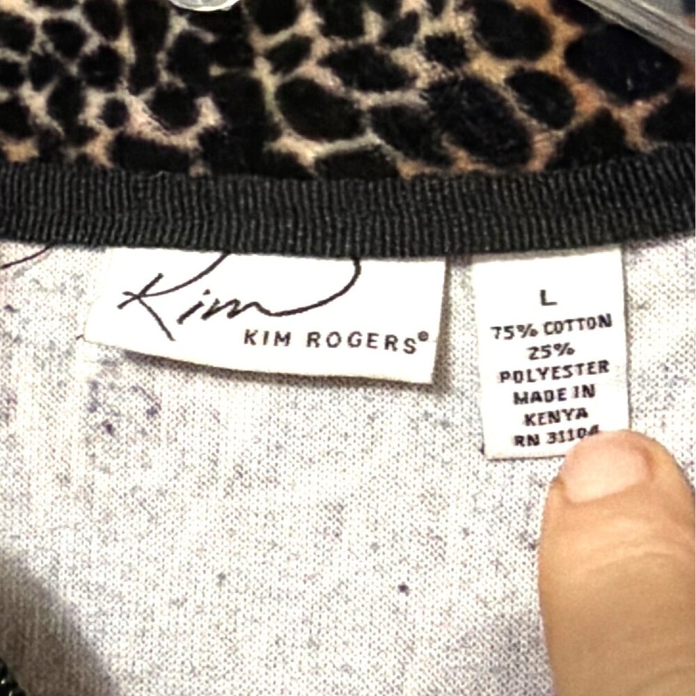 Kim Rogers Womens Leopard Print Long Sleeve zip-up jacket velour size L - Picture 2 of 5